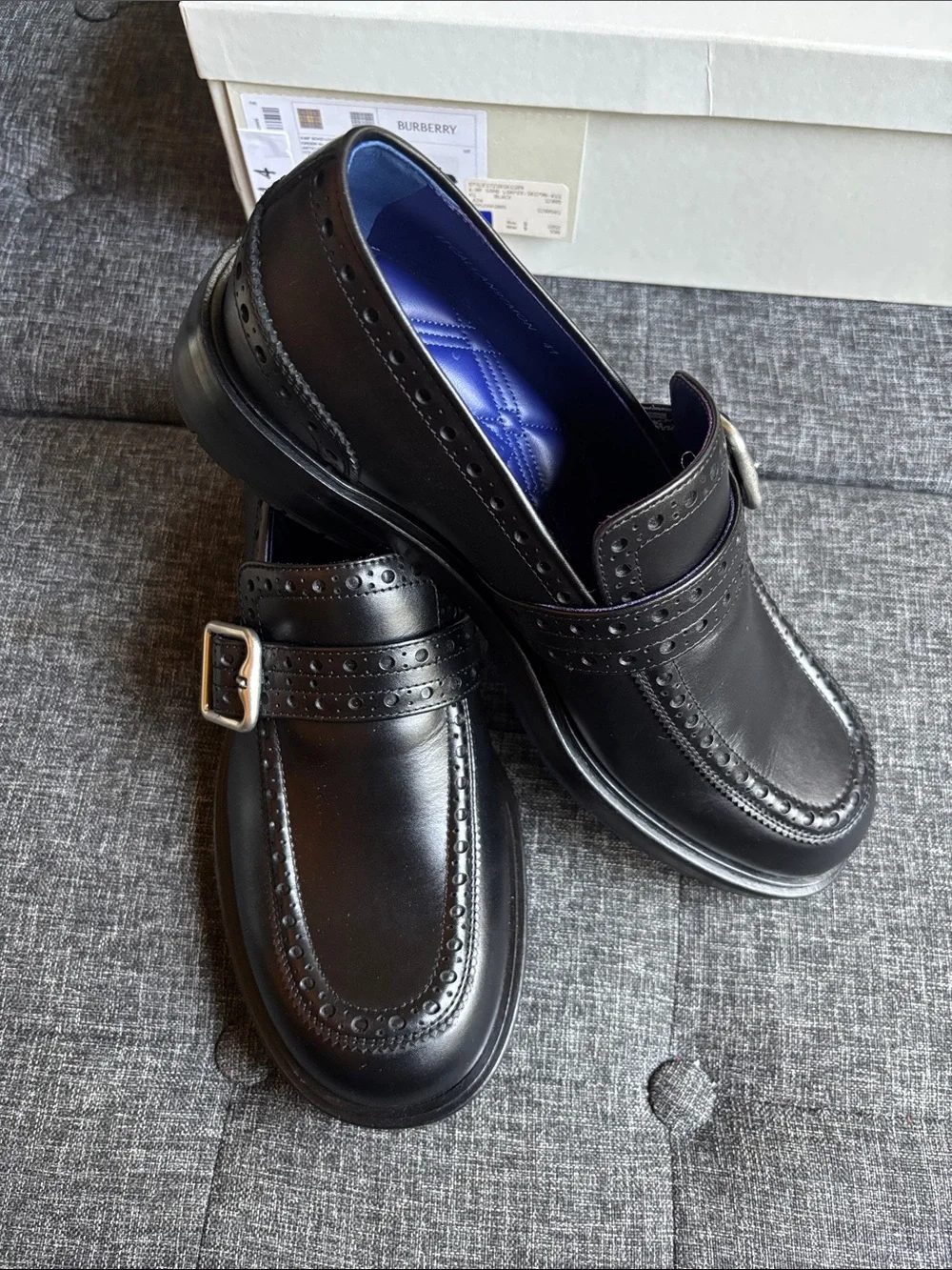 Burberry Black Leather Monk Strap Loafers
